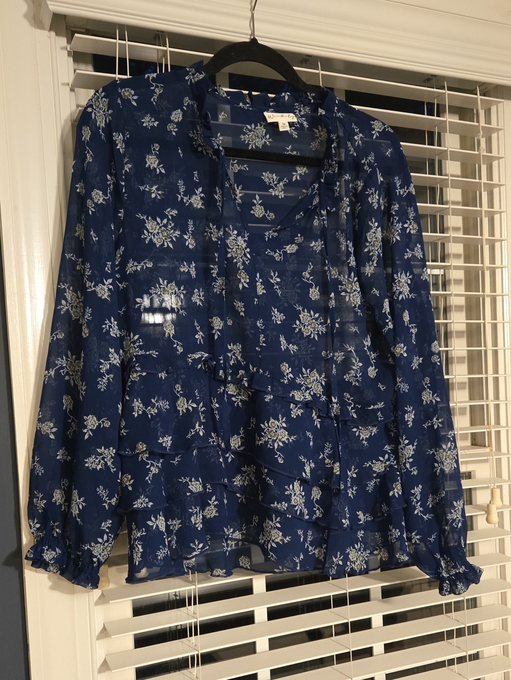Navy Floral Ruffle Blouse